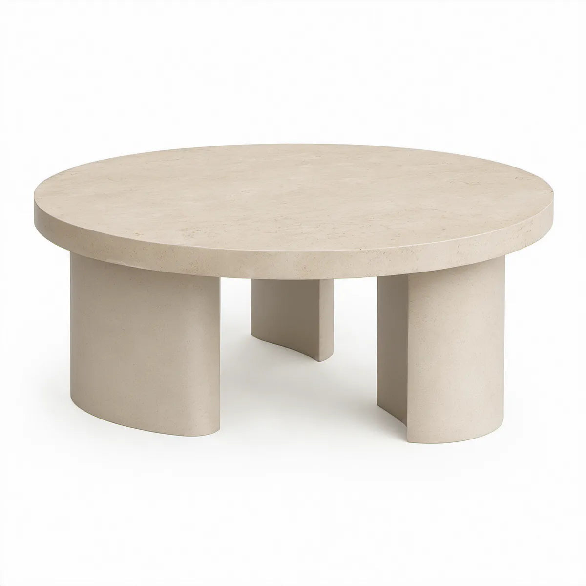 Runder Couchtisch aus beigem Travertin, Ø 90 cm, Höhe 38 cm