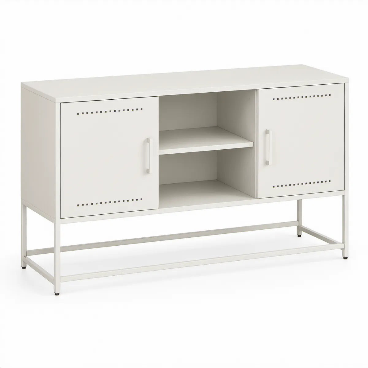 Metallschrank mit 2 Türen und offenen Fächern, Weiss, 120 x 40 x 90 cm