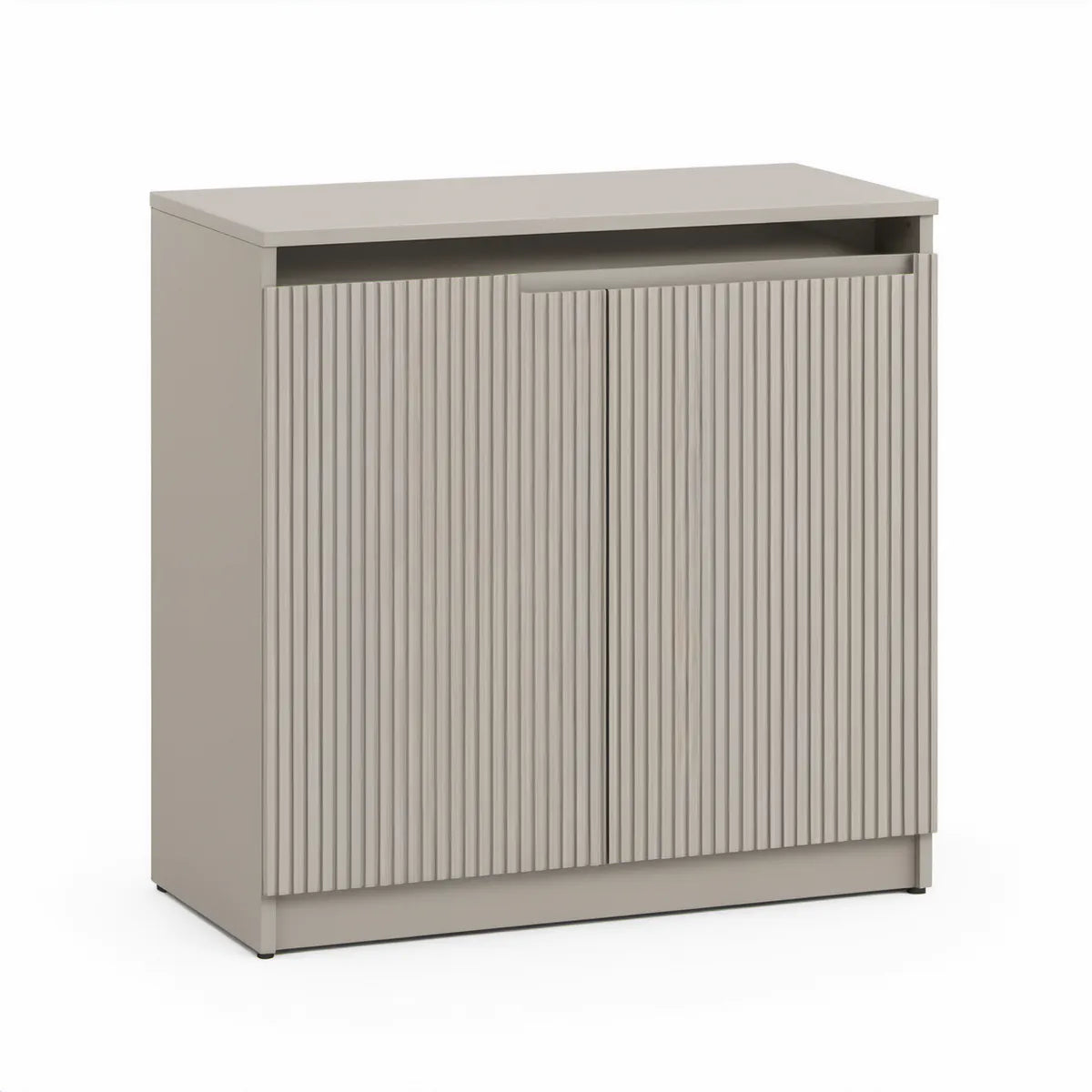 Sideboard Greige mit 2 geriffelten Türen und offenem Fach, 80 x 40 x 85 cm