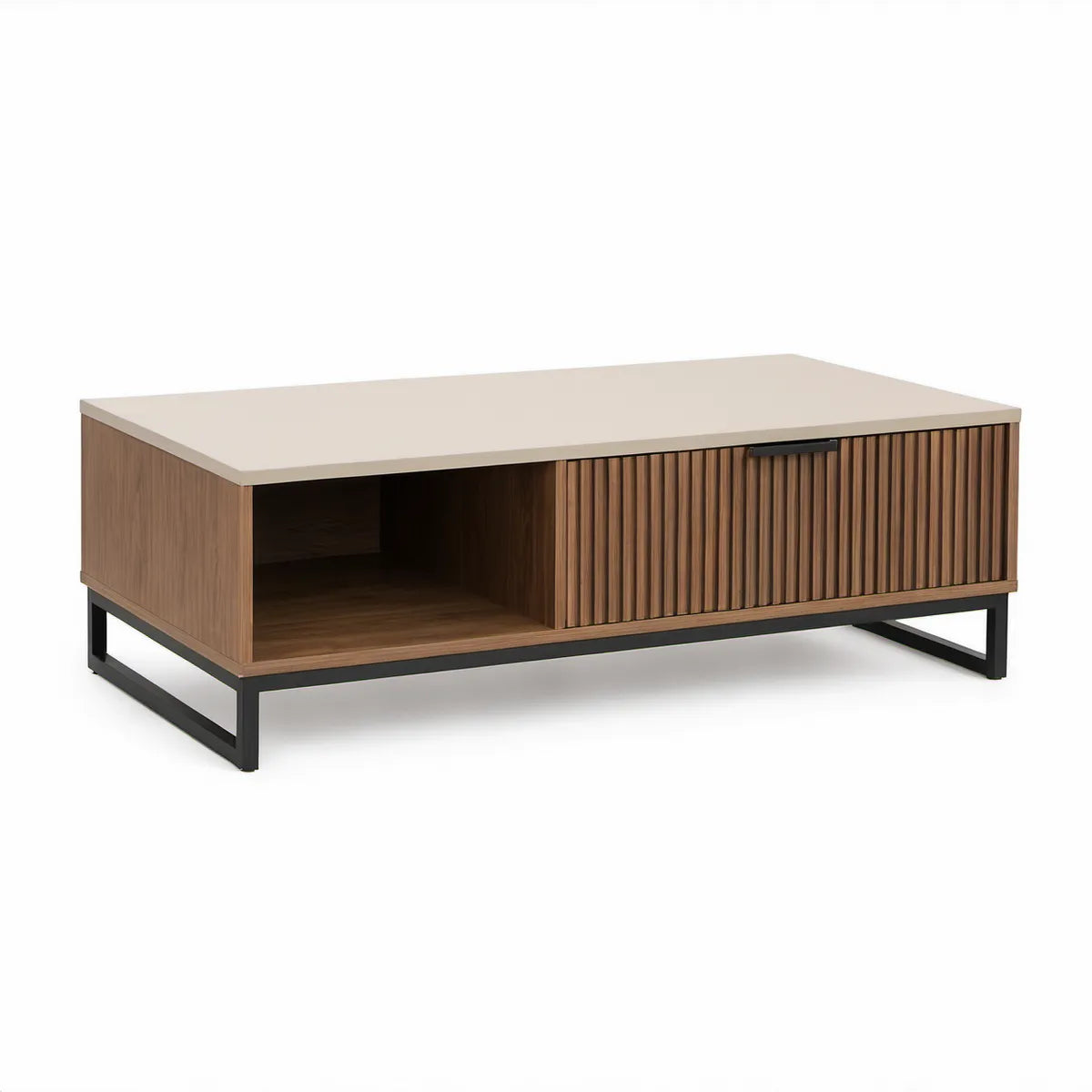 Rechteckiger Couchtisch mit Schiebetür, 120 x 60 x 45 cm, Walnuss/Creme/Schwarz