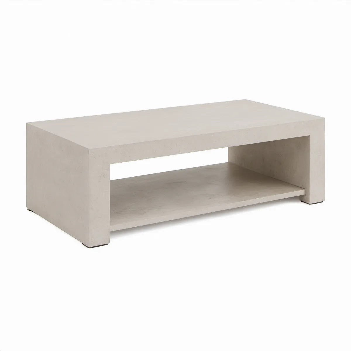Rechteckiger Couchtisch aus Faserbeton in Beige, 110 × 60 × 40 cm, mit offenem Ablagefach