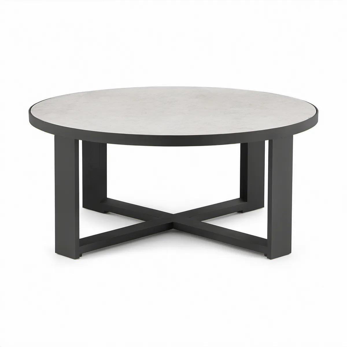Runder Couchtisch Ø 80 × 45 cm in Betonoptik Grau mit Stahlgestell Schwarz