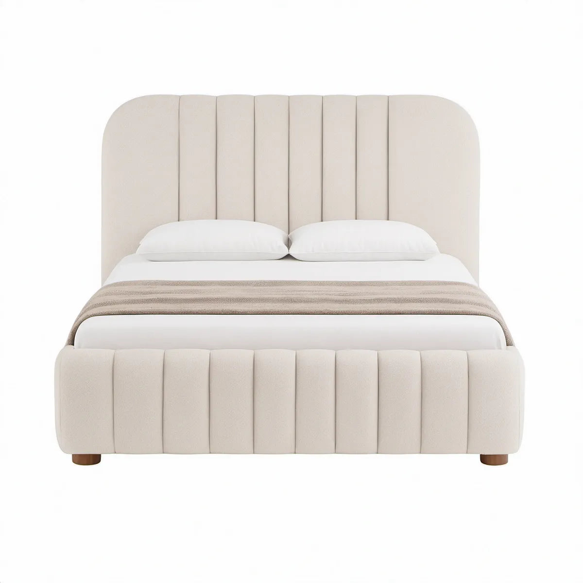 Gepolstertes Doppelbett 160 x 200 cm mit abgerundetem Kopfteil, Creme