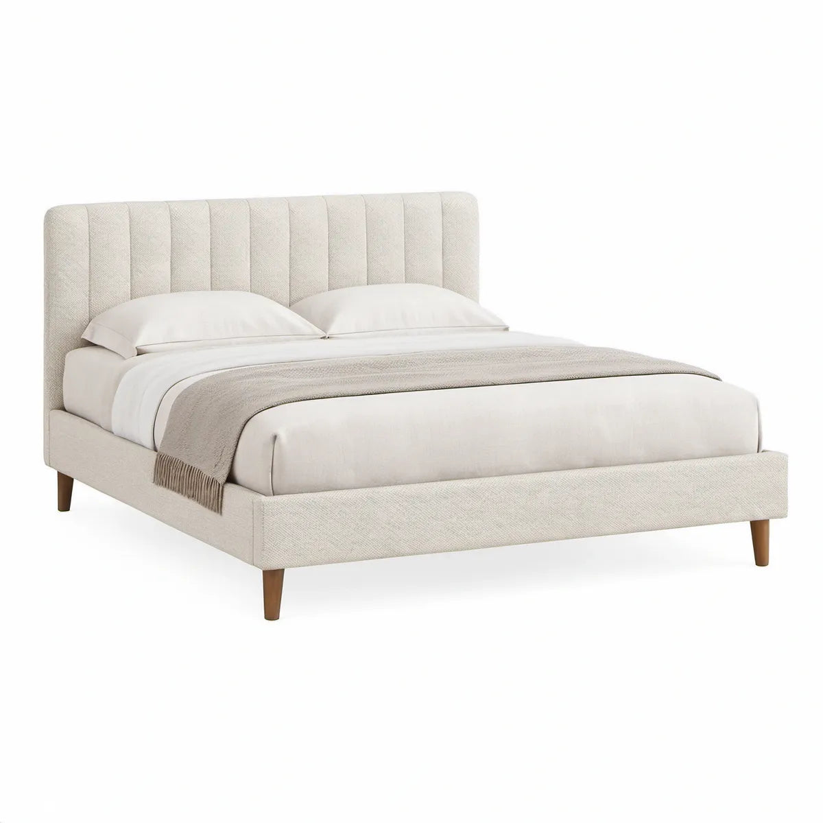 Polsterbett 160 x 200 cm mit gepolstertem Kopfteil, Creme/Braun, 172 x 214 x 112 cm
