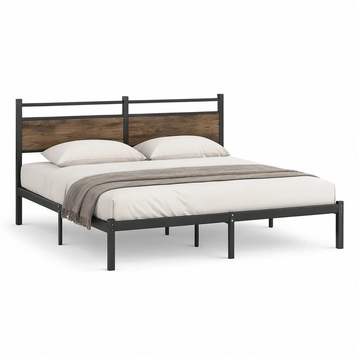 Doppelbett-Rahmen 160 x 200 cm aus Stahl und MDF in Schwarz/Braun