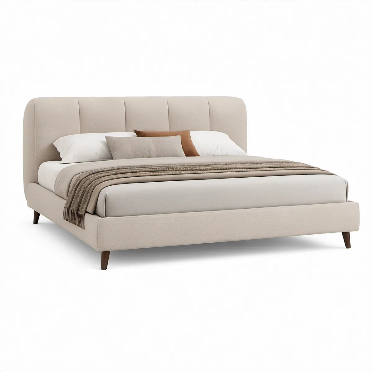 Polsterbett mit Kopfteil 160 x 200 cm, Beige/Dunkelbraun