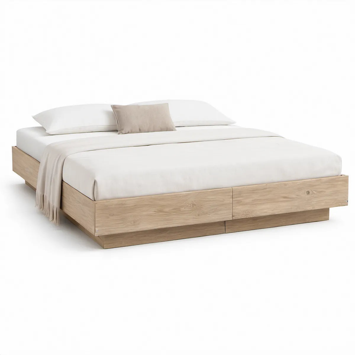 Bettgestell aus melaminharzbeschichteter Spanplatte in heller Eichenoptik, 180 x 200 cm