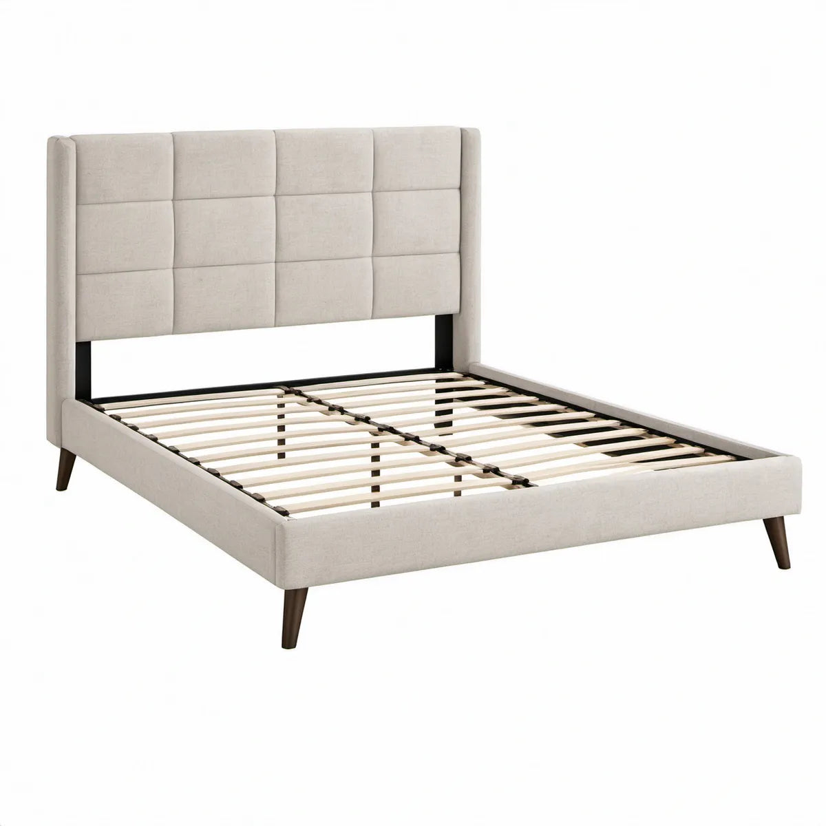 Polsterbett 160 x 200 cm mit Lattenrost, gepolstertem Kopfteil und Polyesterbezug, Beige/Dunkelbraun