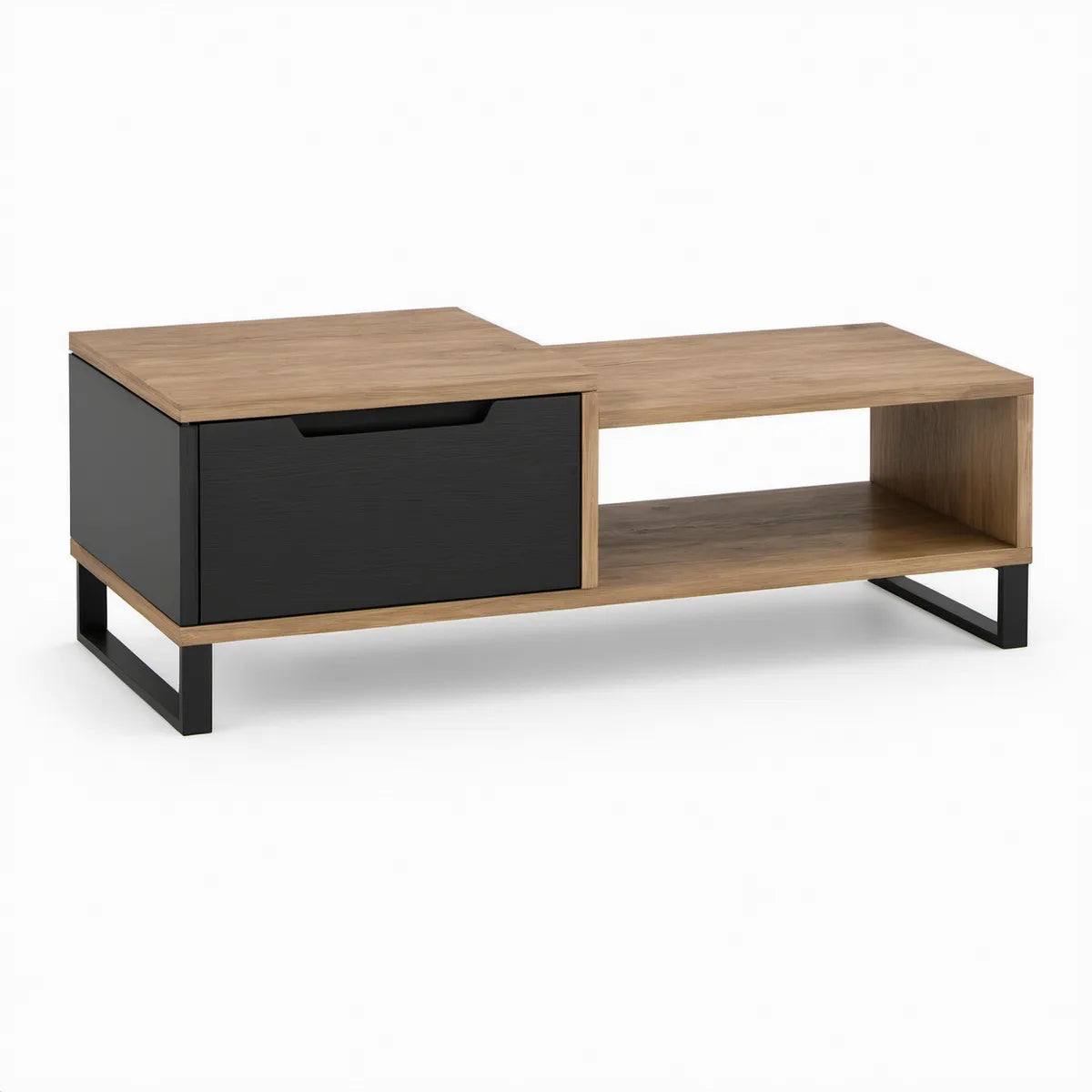 Couchtisch rechteckig mit Schublade und offenem Fach, 100 x 50 x 45 cm, Eicheoptik/Schwarz