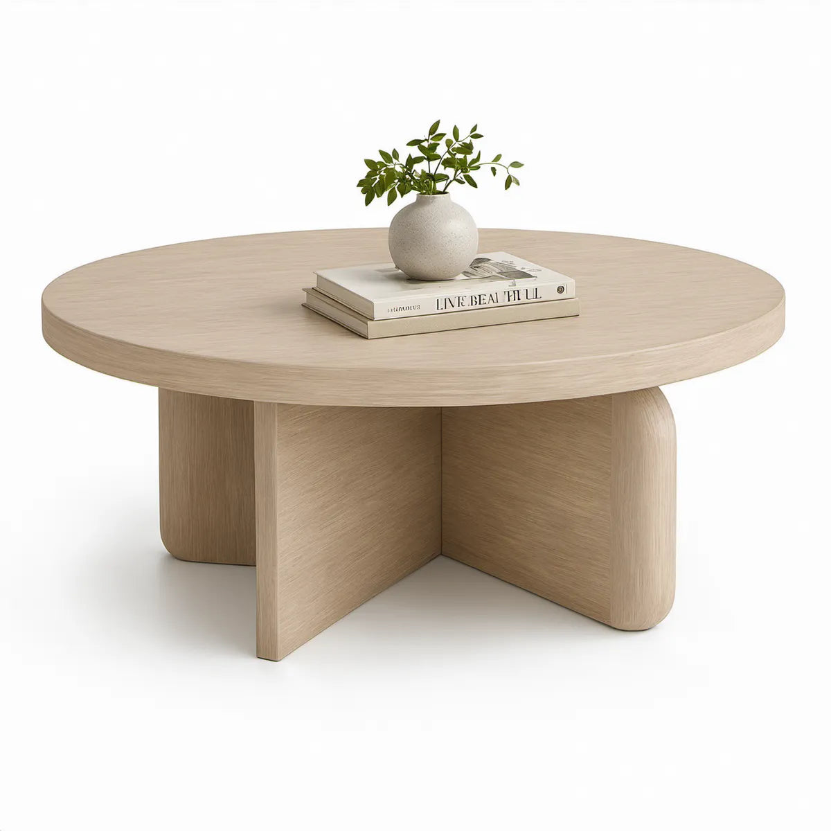 Runder Couchtisch Ø 90 cm, Eichenfurnier Naturhell, Höhe 45 cm